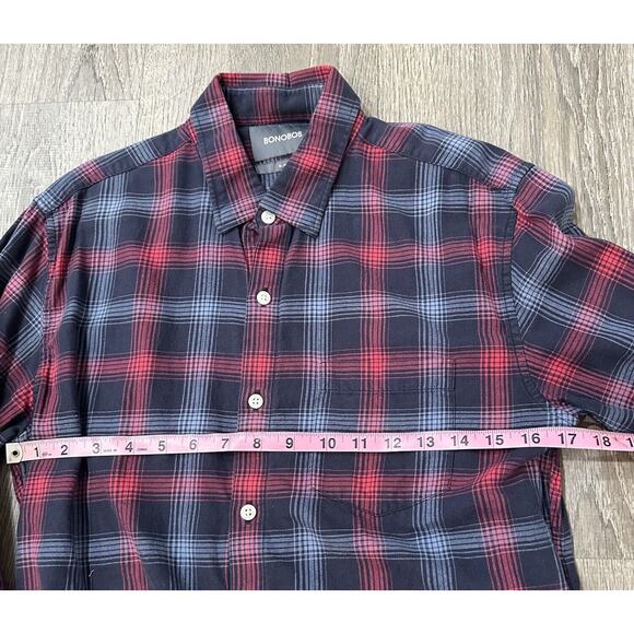 Bonobos Shirt Men’s M Red Blue Plaid Slim Fit Cotton Button Up Long Sleeve Shirt - Picture 7 of 12
